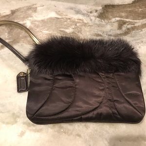 Coach Satin & Mink Trimmed Wristlet